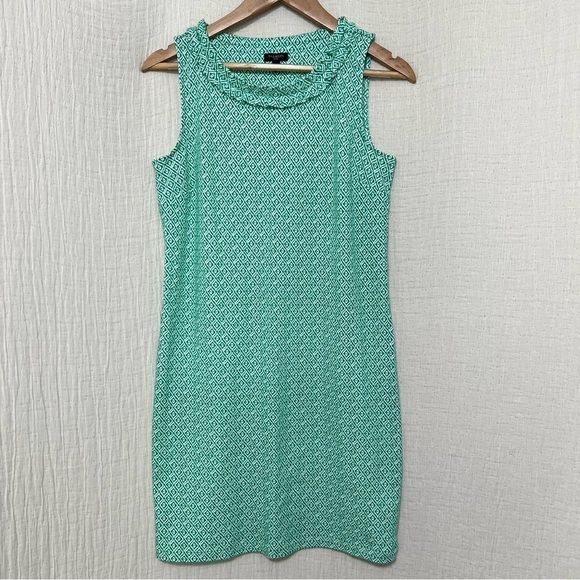 TALBOTS green & white print cotton midi dress SP - Picture 1 of 5